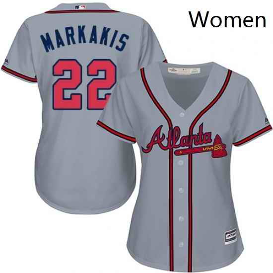 Womens Majestic Atlanta Braves 22 Nick Markakis Replica Grey Road Cool Base MLB Jersey